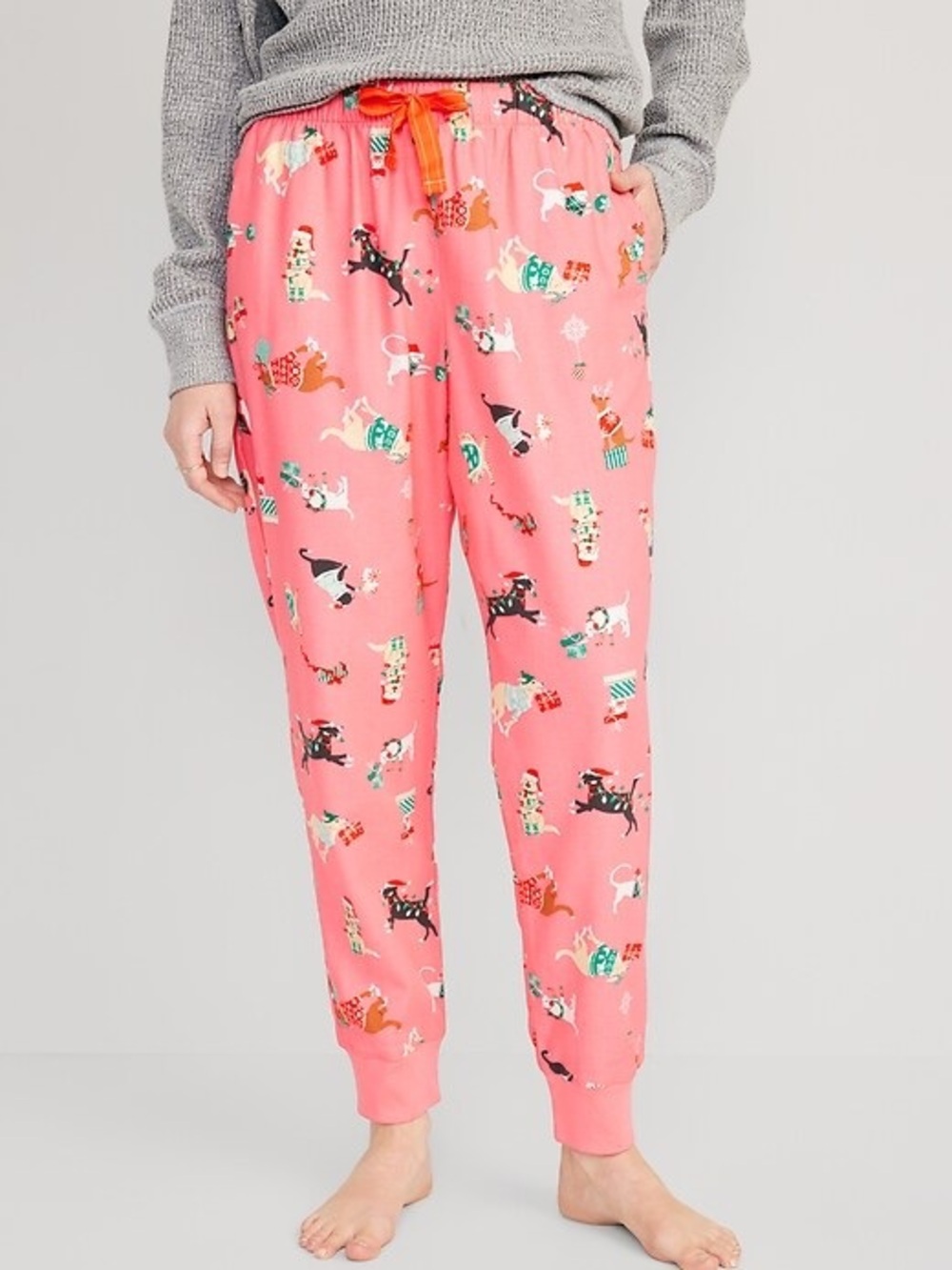 Old Navy | Pink Flannel Jogger Pajama Pants w Dog Christmas Print